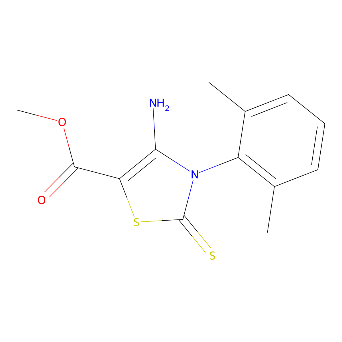 Methyl 4-amino-3-(2,6-dimethylphenyl)-2-thioxo-2,3-dihydrothiazole-5-carboxylate molecular structure, CAS 689772-62-1