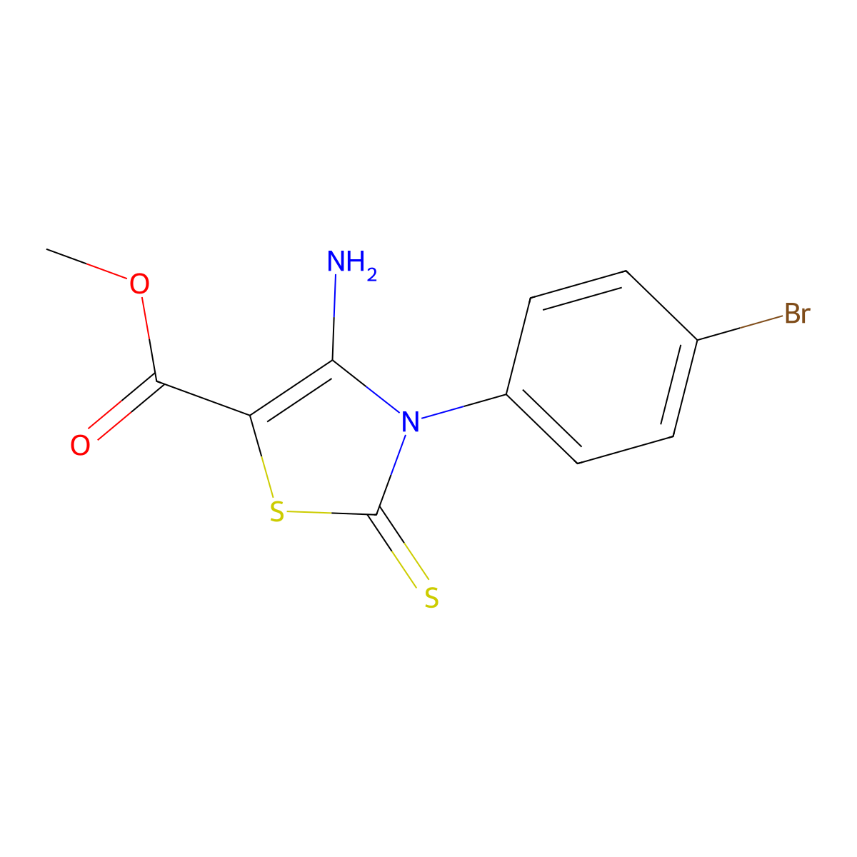 Methyl 4-amino-3-(4-bromophenyl)-2-thioxo-2,3-dihydrothiazole-5-carboxylate molecular structure, CAS 689772-64-3