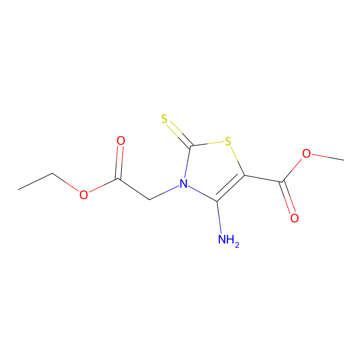 Methyl 4-amino-3-(2-ethoxy-2-oxoethyl)-2-sulfanylidene-1,3-thiazole-5-carboxylate molecular structure, CAS 689772-66-5