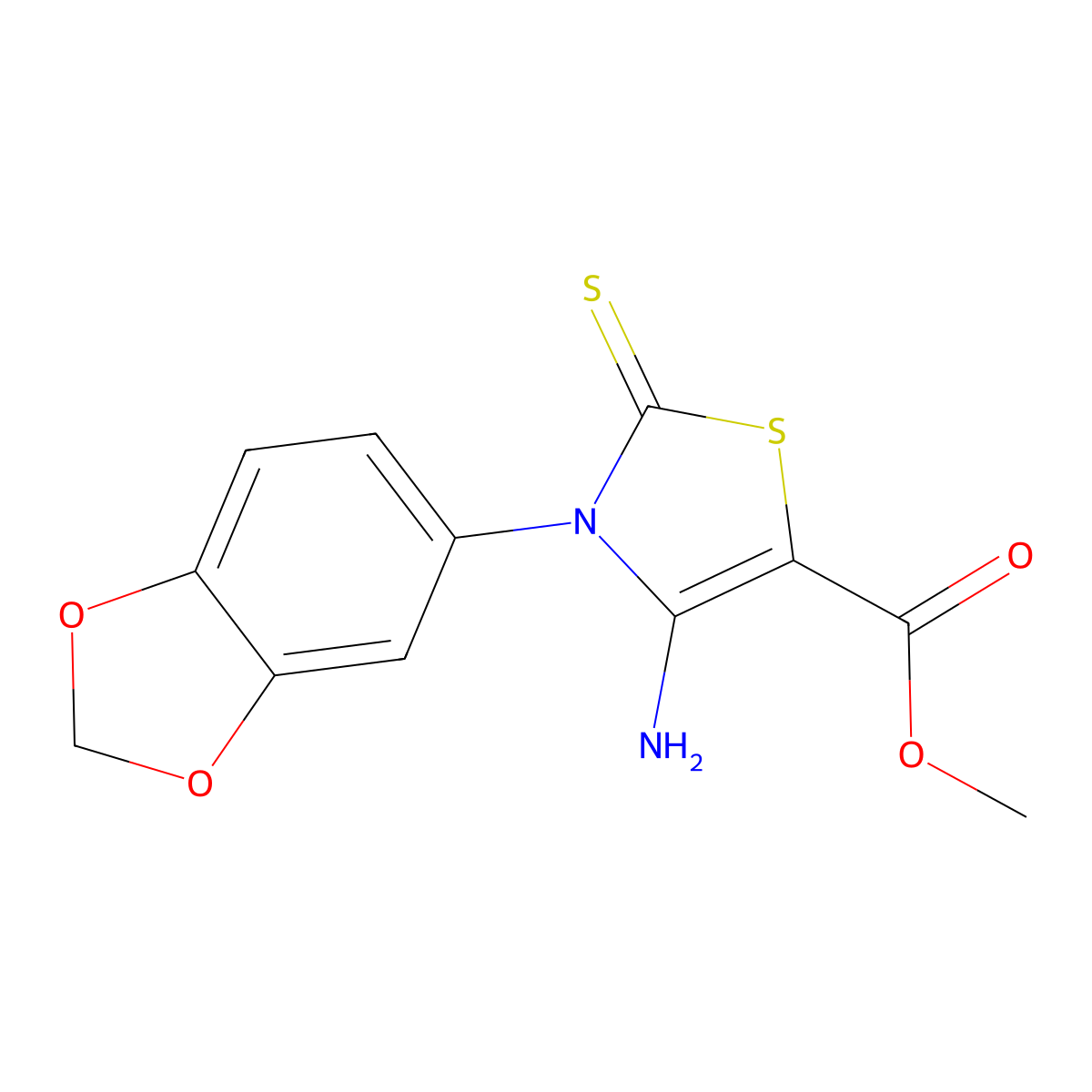 Methyl 4-amino-3-(benzo[d][1,3]dioxol-5-yl)-2-thioxo-2,3-dihydrothiazole-5-carboxylate molecular structure, CAS 689772-68-7