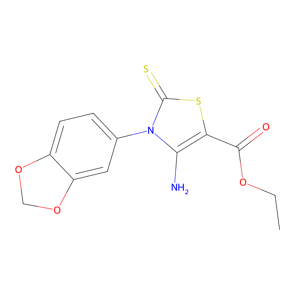 Ethyl 4-amino-3-(1,3-benzodioxol-5-yl)-2-sulfanylidene-1,3-thiazole-5-carboxylate molecular structure, CAS 689772-70-1