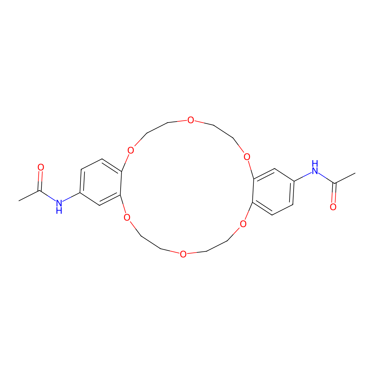 N-{24-acetamido-2,5,8,15,18,21-hexaoxatricyclo[20.4.0.0,9,14]hexacosa-1(22),9(14),10,12,23,25-hexaen-11-yl}acetamide molecular structure, CAS 68984-82-7