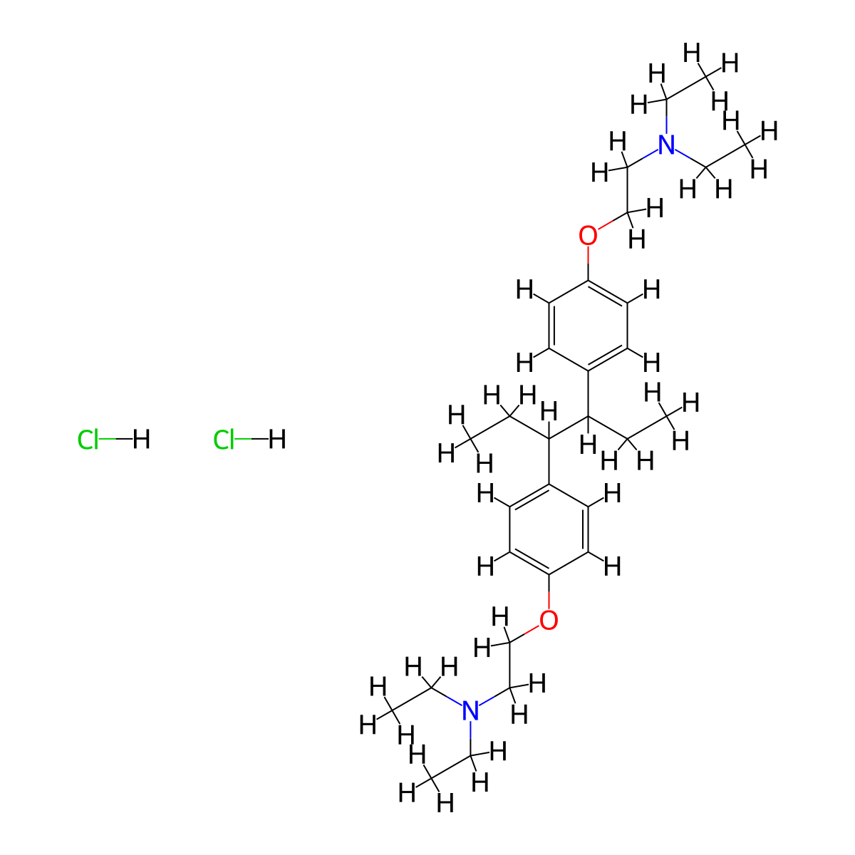 Diethylaminoethoxyhexestrol dihydrochloride molecular structure, CAS 69-14-7