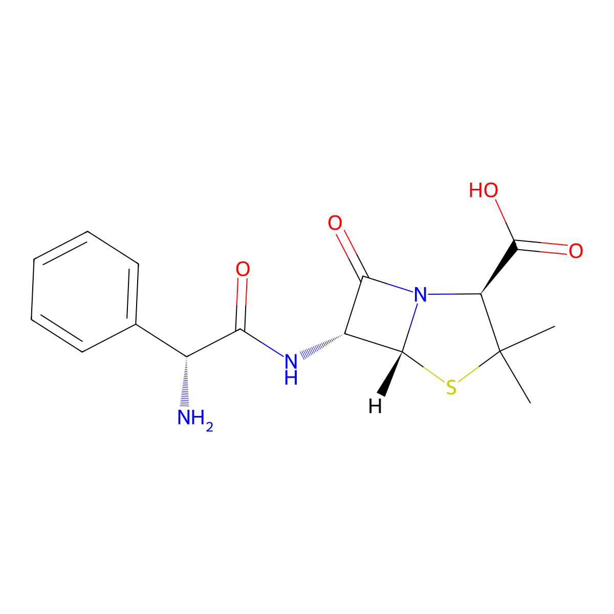 Ampicillin molecular structure, CAS 69-53-4