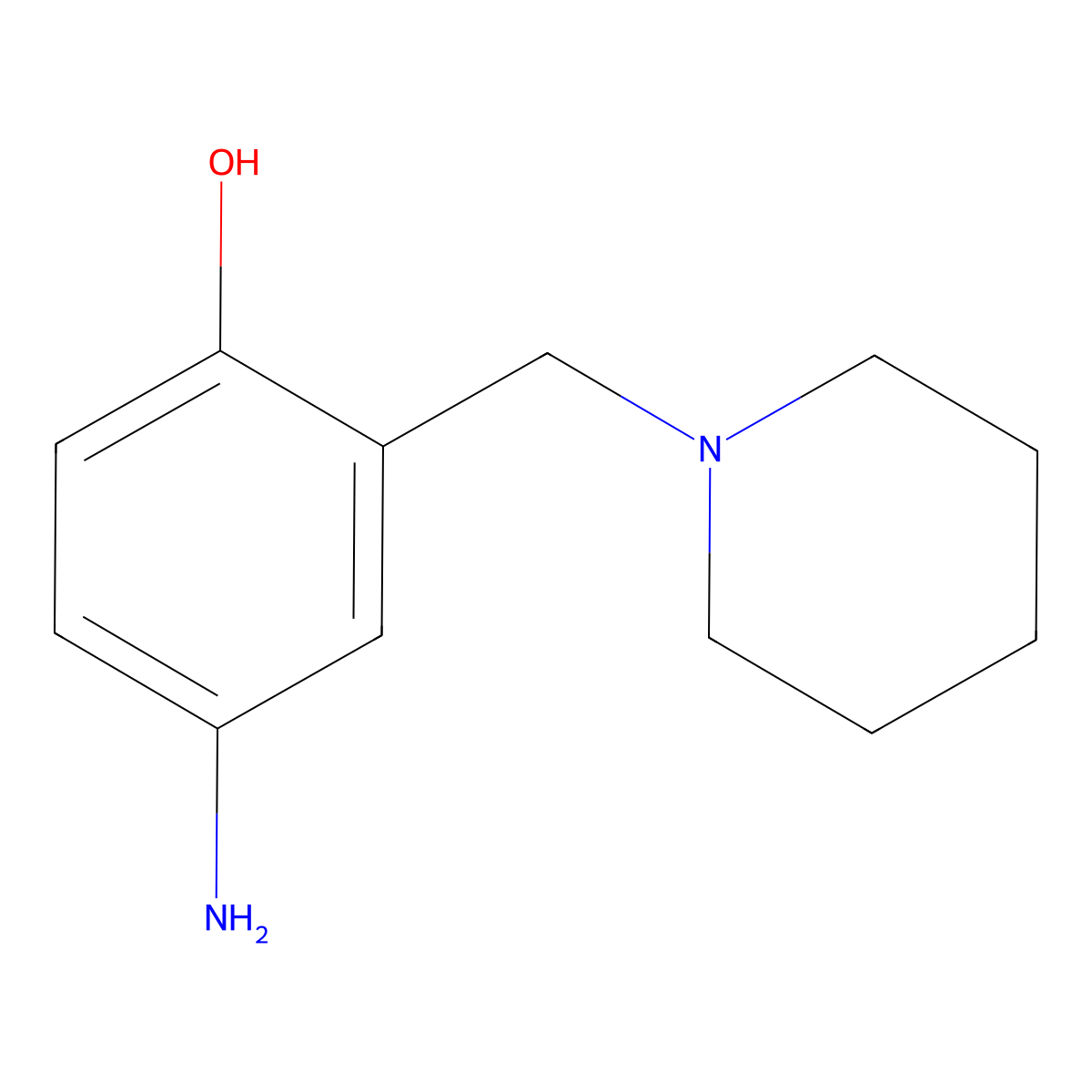 4-Amino-2-(piperidin-1-ylmethyl)phenol molecular structure, CAS 69019-09-6