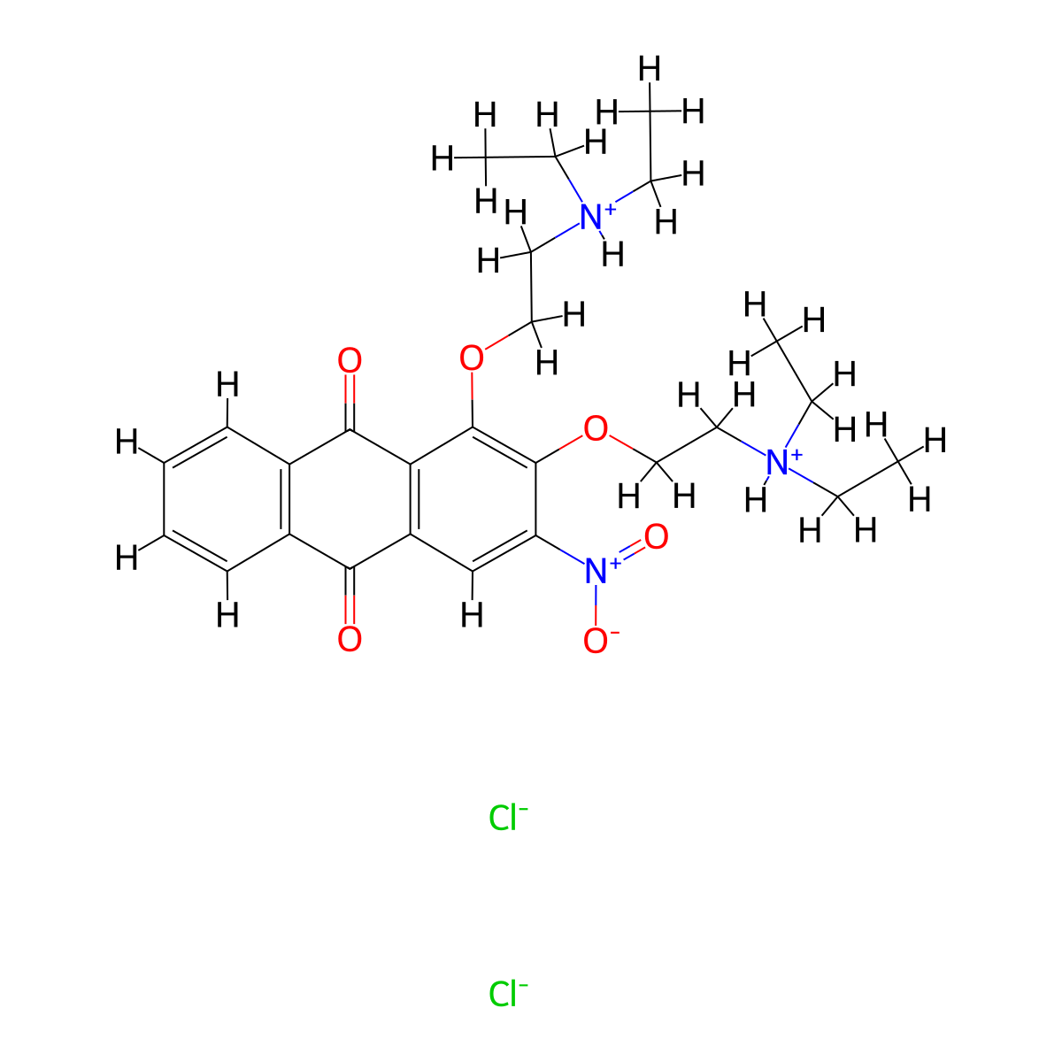 9,10-Anthracenedione, 1,2-bis(2-(diethylamino)ethoxy)-3-nitro-, dihydrochloride molecular structure, CAS 69019-69-8