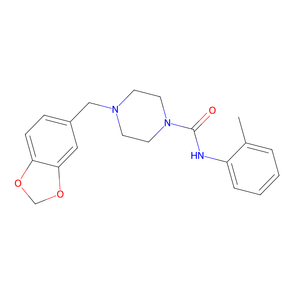 4-(1,3-benzodioxol-5-ylmethyl)-N-(2-methylphenyl)piperazine-1-carboxamide molecular structure, CAS 690211-68-8