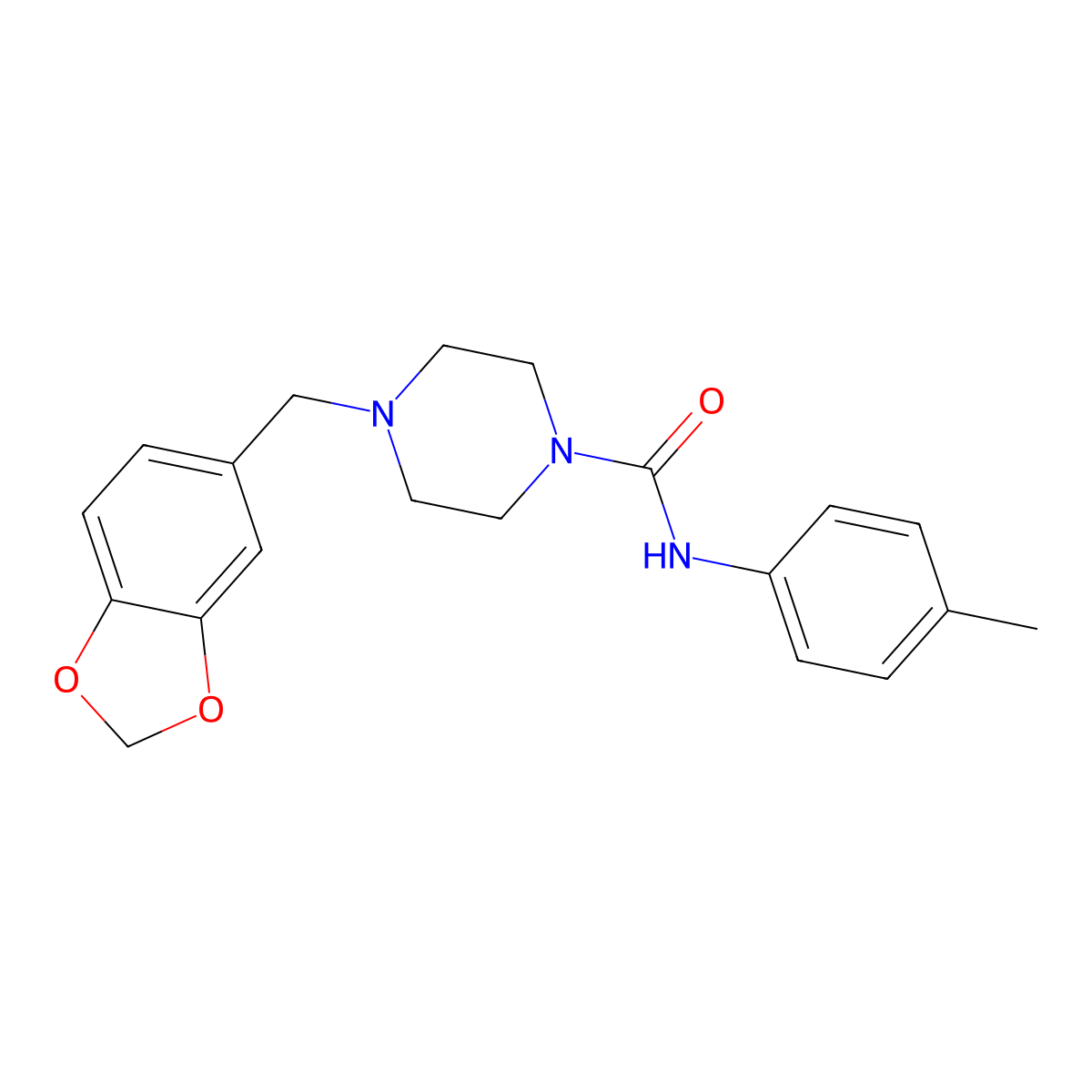 4-(1,3-benzodioxol-5-ylmethyl)-N-(4-methylphenyl)piperazine-1-carboxamide molecular structure, CAS 690211-71-3