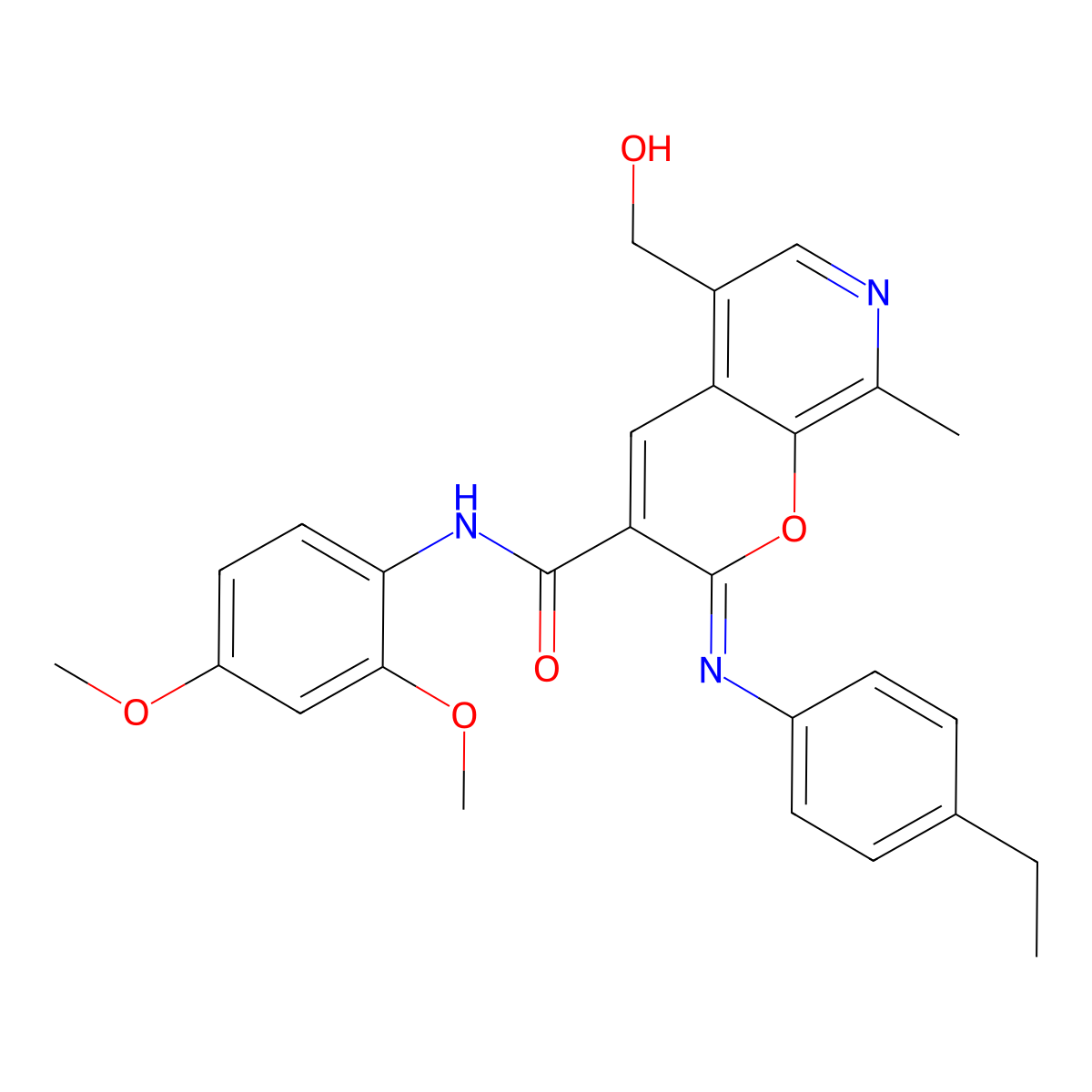 (2Z)-N-(2,4-dimethoxyphenyl)-2-[(4-ethylphenyl)imino]-5-(hydroxymethyl)-8-methyl-2H-pyrano[2,3-c]pyridine-3-carboxamide molecular structure, CAS 690212-49-8