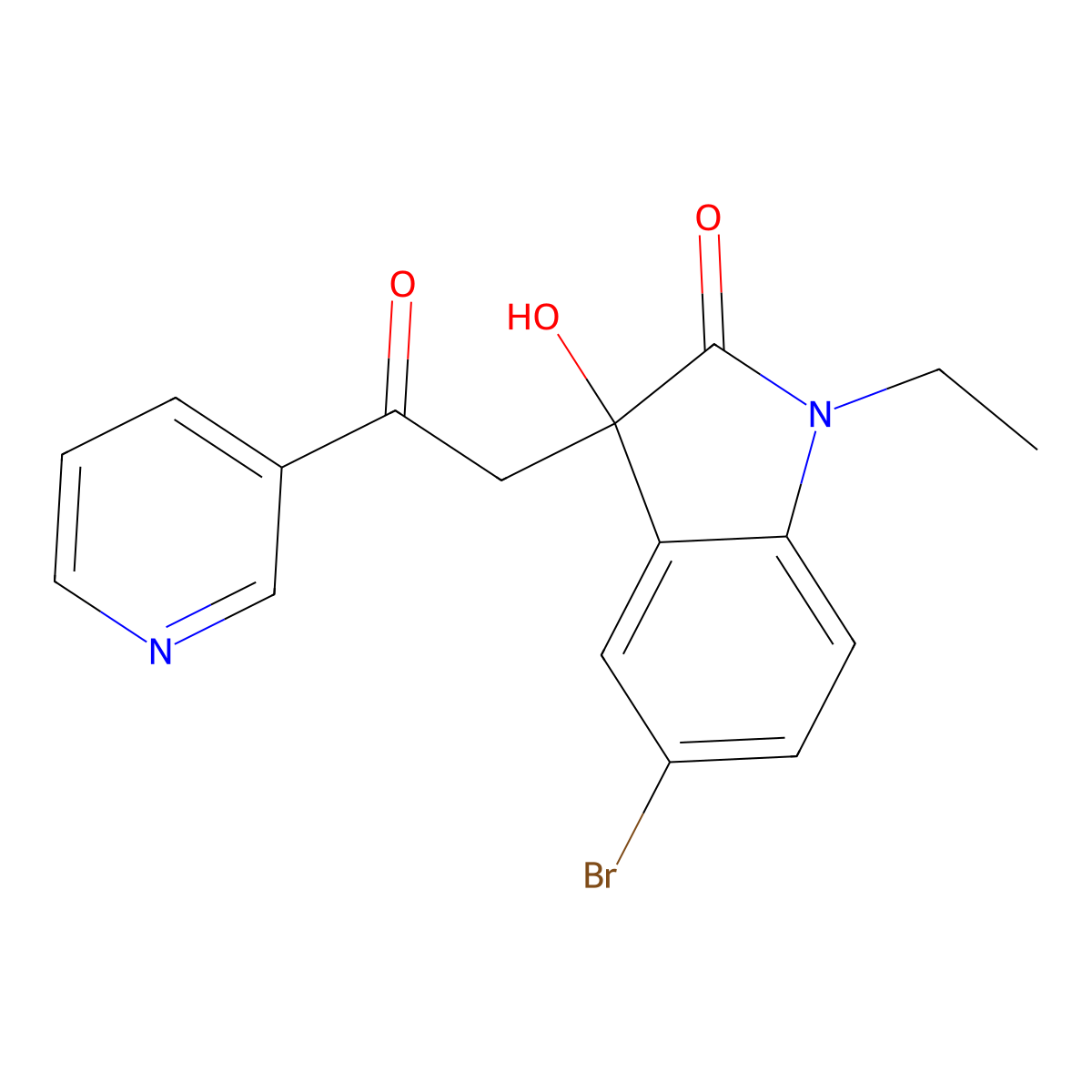 5-Bromo-1-ethyl-3-hydroxy-3-(2-oxo-2-pyridin-3-ylethyl)indol-2-one molecular structure, CAS 690213-81-1