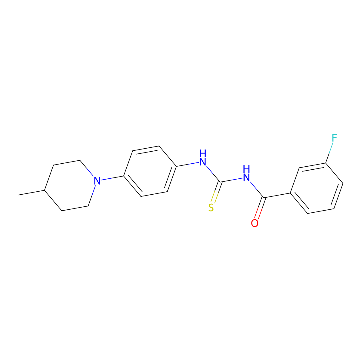 3-fluoro-N-[[4-(4-methylpiperidin-1-yl)phenyl]carbamothioyl]benzamide molecular structure, CAS 690215-33-9