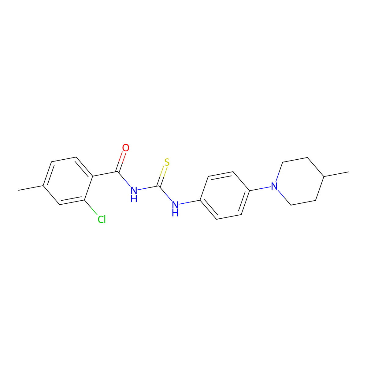 2-chloro-4-methyl-N-[[4-(4-methylpiperidin-1-yl)phenyl]carbamothioyl]benzamide molecular structure, CAS 690215-45-3