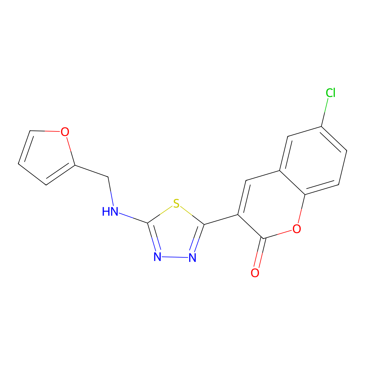 6-Chloro-3-[5-(furan-2-ylmethylamino)-1,3,4-thiadiazol-2-yl]chromen-2-one molecular structure, CAS 690215-54-4