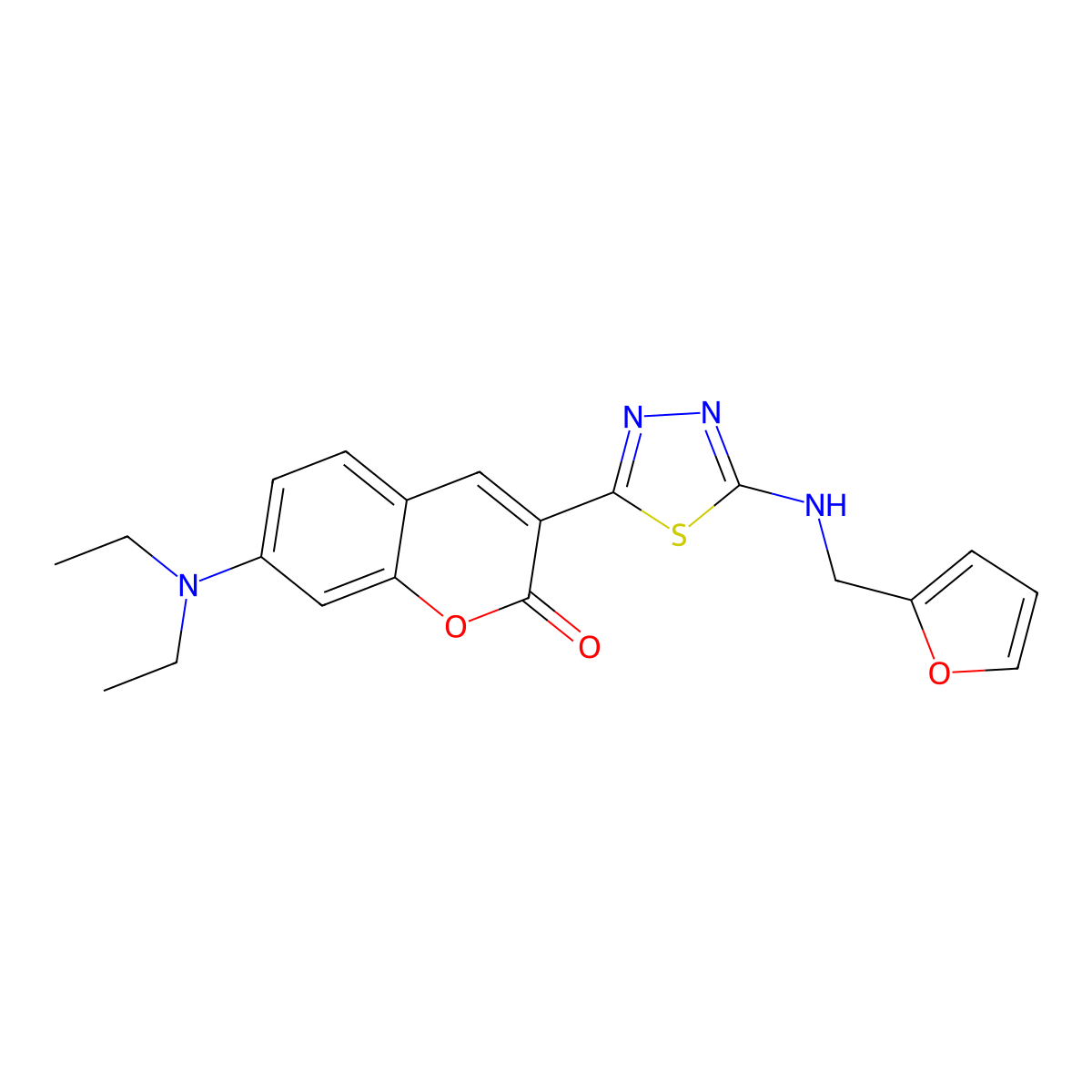 7-(diethylamino)-3-(5-((furan-2-ylmethyl)amino)-1,3,4-thiadiazol-2-yl)-2H-chromen-2-one molecular structure, CAS 690215-58-8
