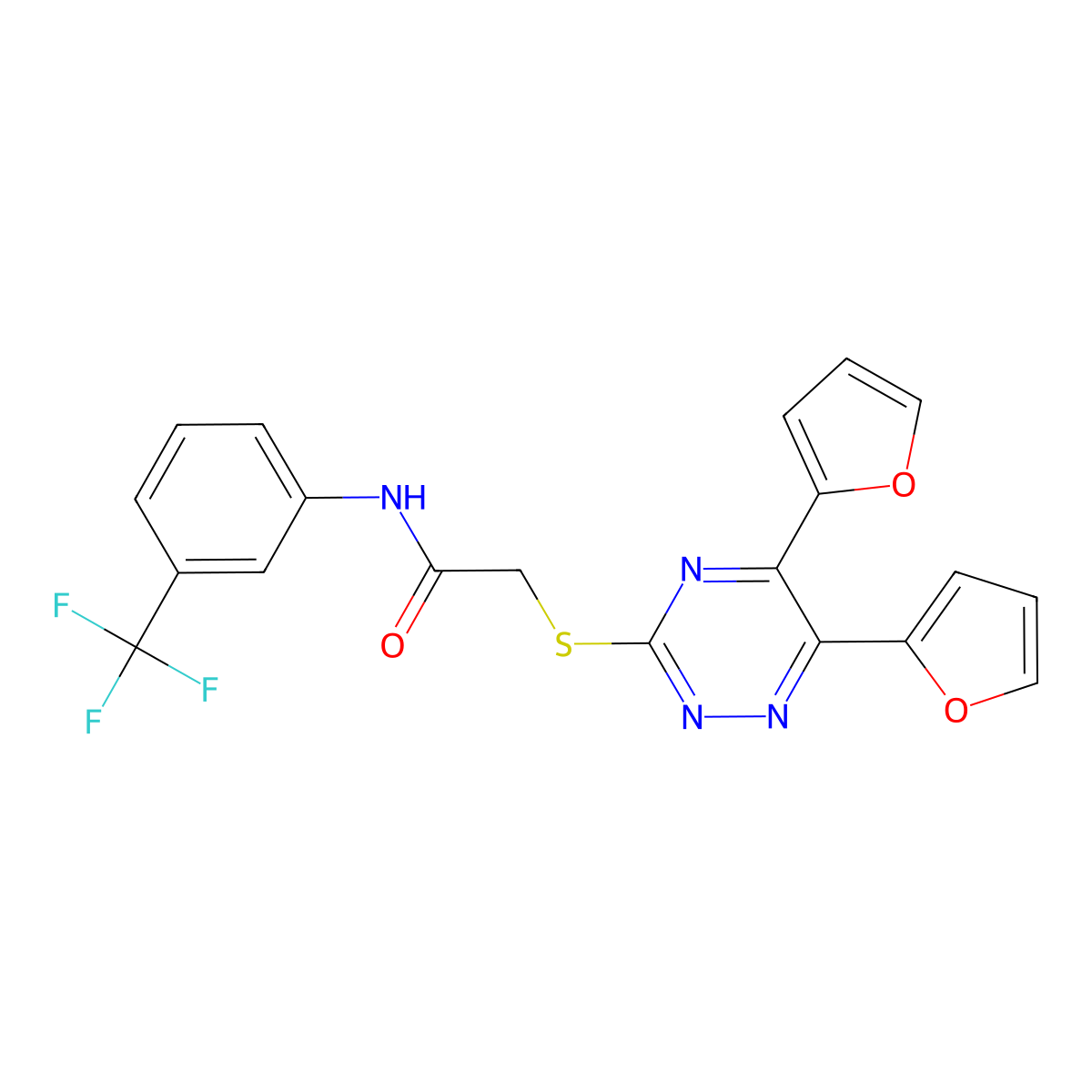2-{[5,6-di(furan-2-yl)-1,2,4-triazin-3-yl]sulfanyl}-N-[3-(trifluoromethyl)phenyl]acetamide molecular structure, CAS 690218-87-2