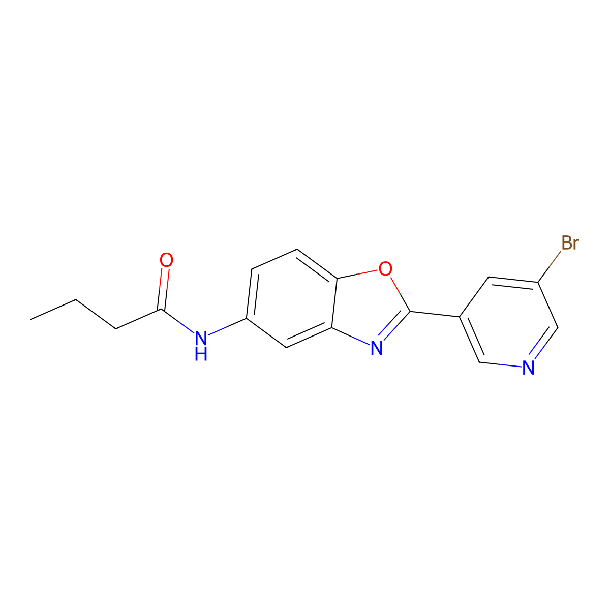 N-[2-(5-bromo-3-pyridinyl)-1,3-benzoxazol-5-yl]butanamide molecular structure, CAS 690219-12-6