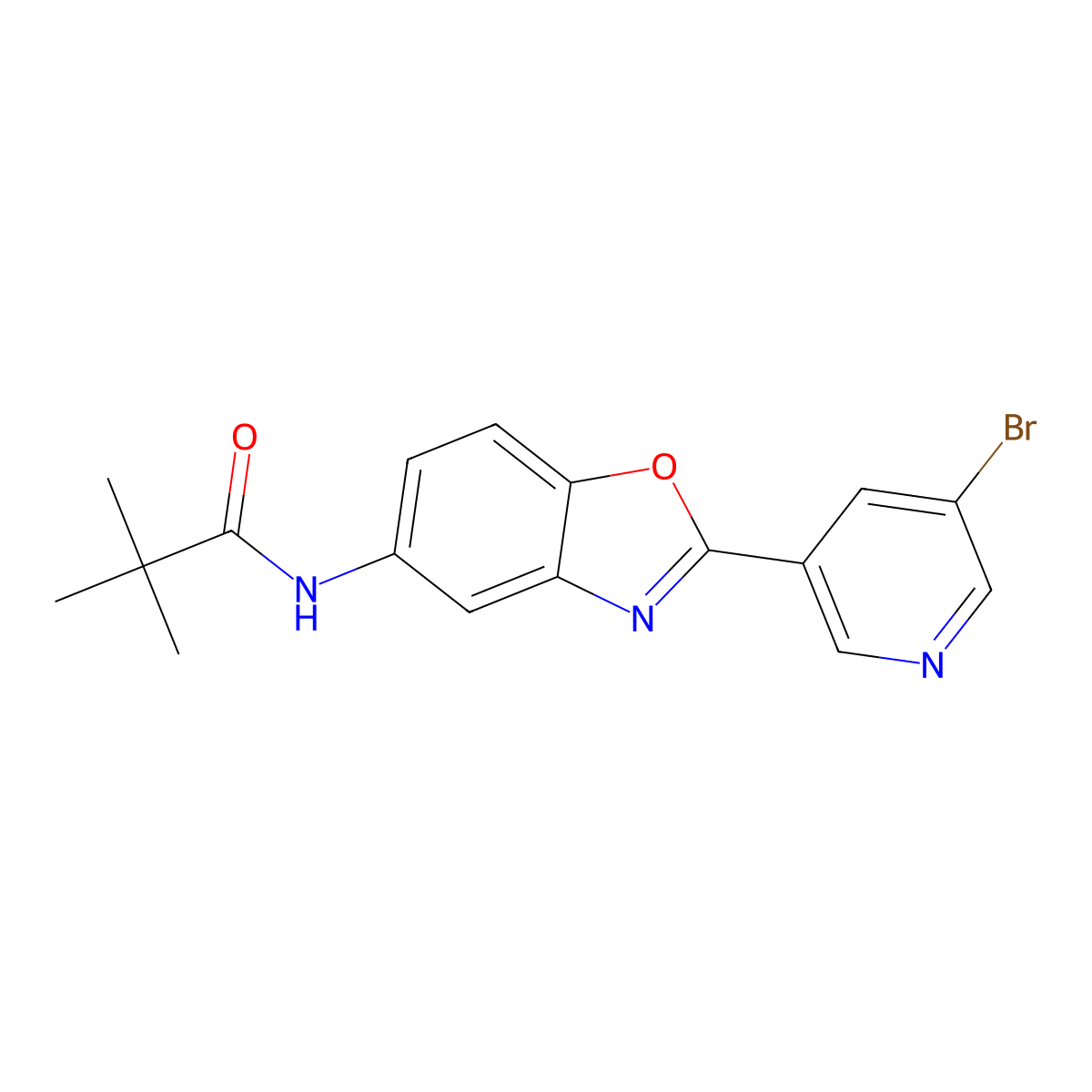 N-[2-(5-bromopyridin-3-yl)-1,3-benzoxazol-5-yl]-2,2-dimethylpropanamide molecular structure, CAS 690219-13-7