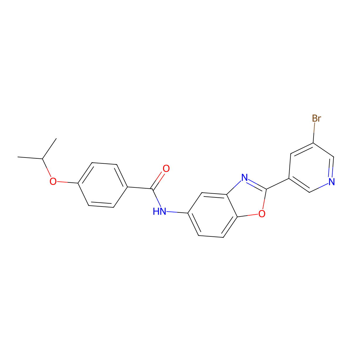 N-[2-(5-bromopyridin-3-yl)-1,3-benzoxazol-5-yl]-4-propan-2-yloxybenzamide molecular structure, CAS 690219-14-8