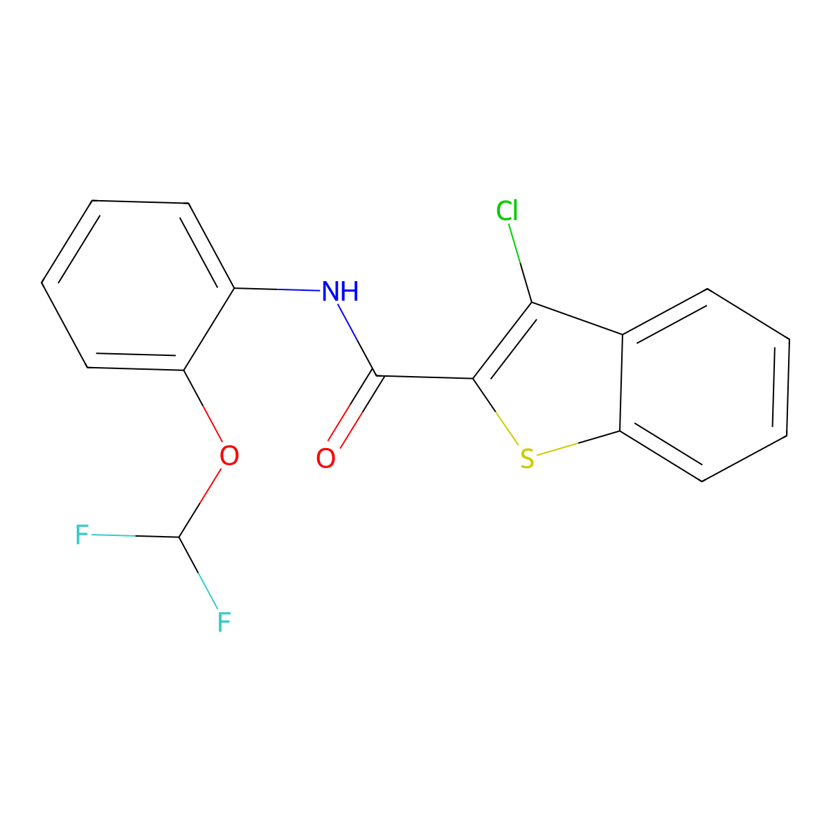 3-chloro-N-[2-(difluoromethoxy)phenyl]-1-benzothiophene-2-carboxamide molecular structure, CAS 690219-20-6
