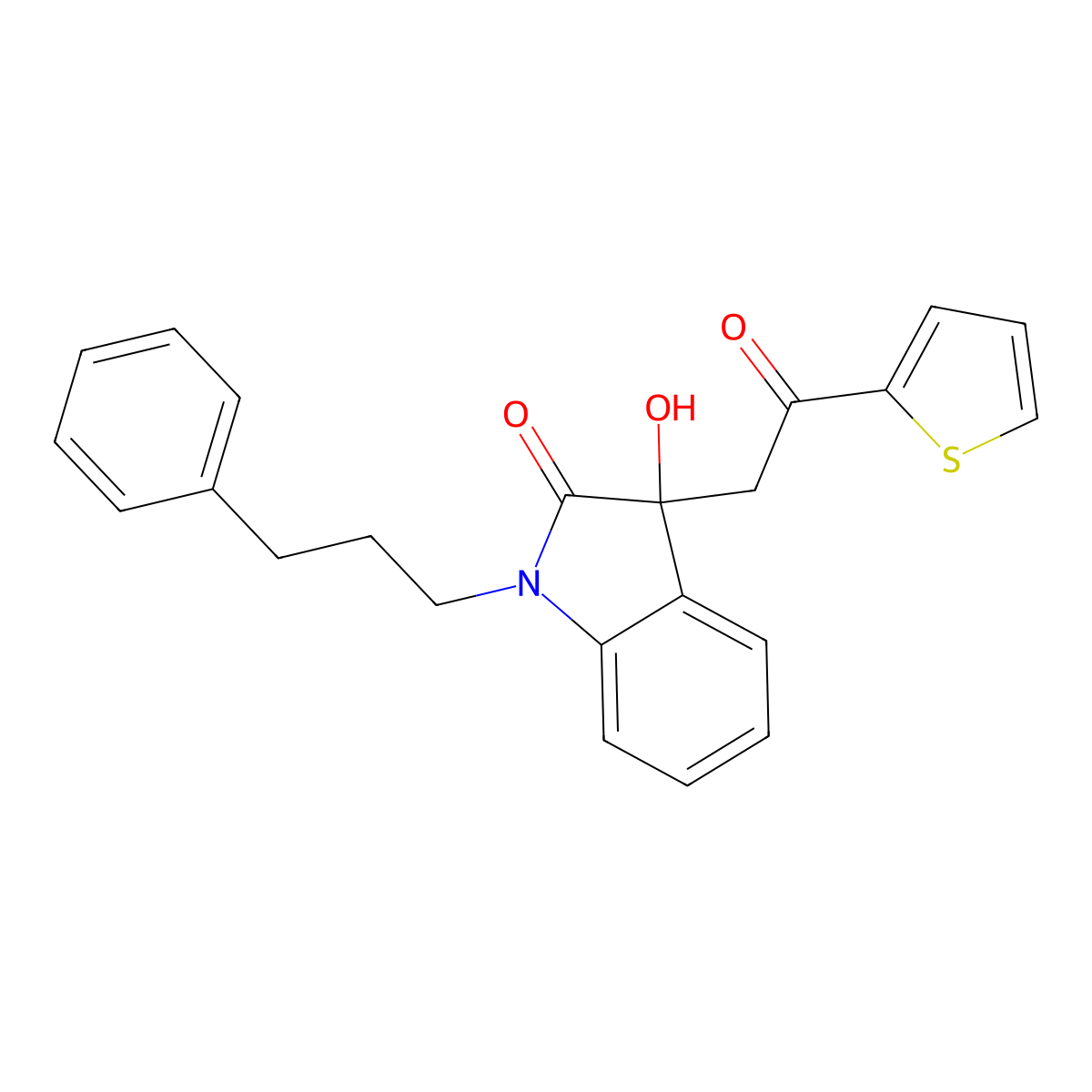 3-Hydroxy-3-(2-oxo-2-thiophen-2-ylethyl)-1-(3-phenylpropyl)indol-2-one molecular structure, CAS 690219-92-2