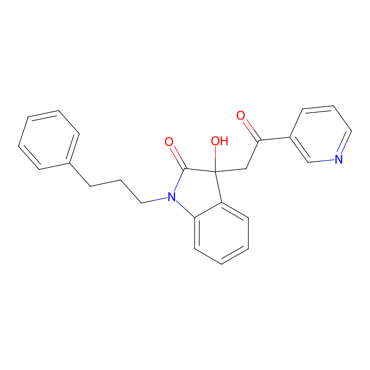 3-Hydroxy-3-(2-oxo-2-pyridin-3-ylethyl)-1-(3-phenylpropyl)indol-2-one molecular structure, CAS 690220-08-7