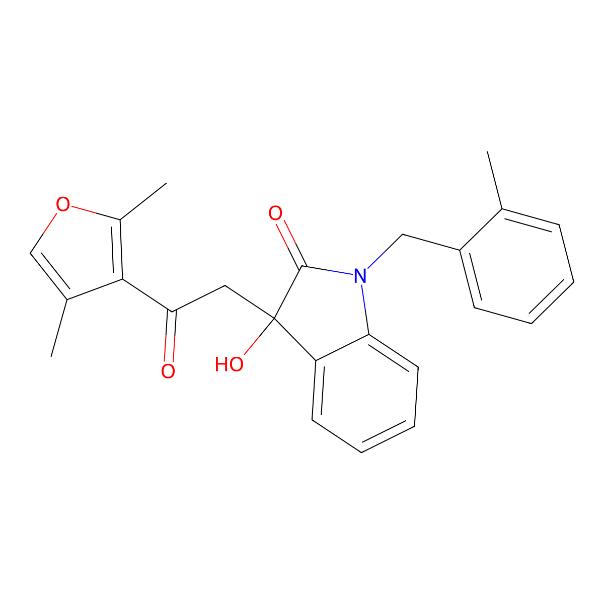 3-[2-(2,4-Dimethylfuran-3-yl)-2-oxoethyl]-3-hydroxy-1-[(2-methylphenyl)methyl]indol-2-one molecular structure, CAS 690220-36-1