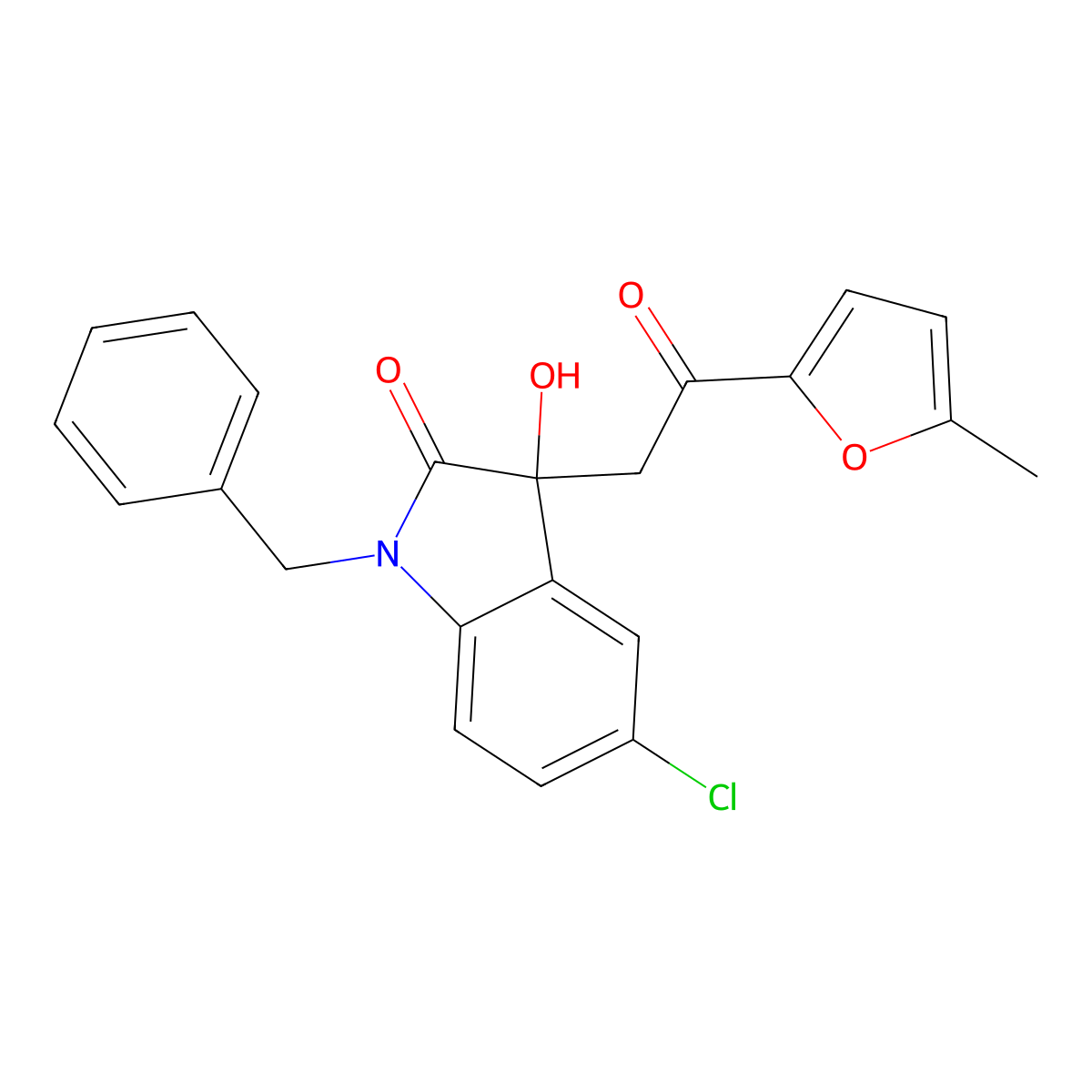 1-Benzyl-5-chloro-3-hydroxy-3-[2-(5-methylfuran-2-yl)-2-oxoethyl]indol-2-one molecular structure, CAS 690220-94-1
