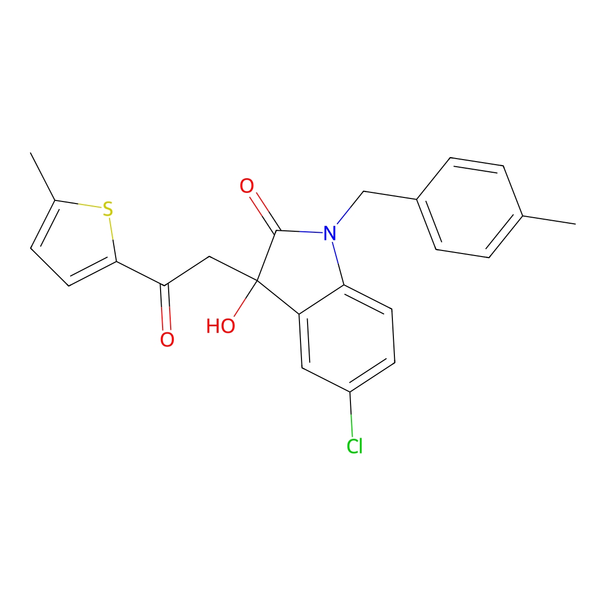 5-Chloro-3-hydroxy-1-[(4-methylphenyl)methyl]-3-[2-(5-methylthiophen-2-yl)-2-oxoethyl]indol-2-one molecular structure, CAS 690221-70-6