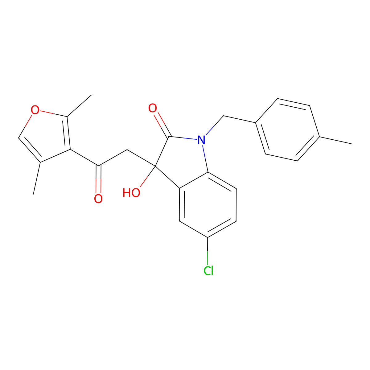 5-Chloro-3-[2-(2,4-dimethylfuran-3-yl)-2-oxoethyl]-3-hydroxy-1-[(4-methylphenyl)methyl]indol-2-one molecular structure, CAS 690221-72-8