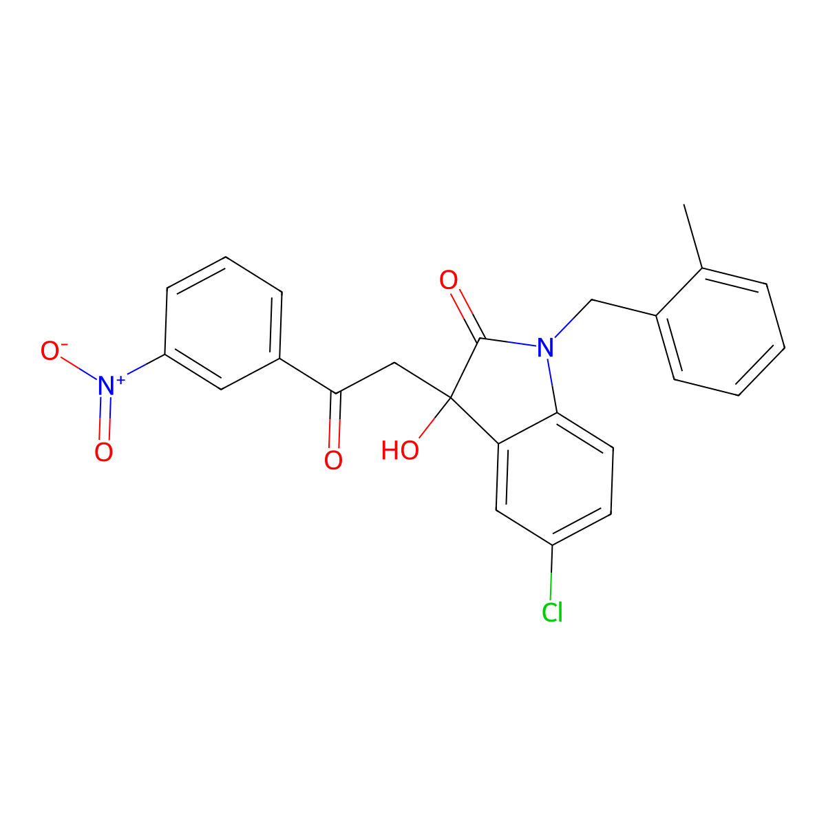 5-Chloro-3-hydroxy-1-[(2-methylphenyl)methyl]-3-[2-(3-nitrophenyl)-2-oxoethyl]indol-2-one molecular structure, CAS 690221-86-4