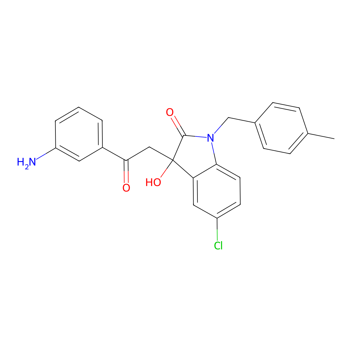 3-[2-(3-aminophenyl)-2-oxoethyl]-5-chloro-3-hydroxy-1-(4-methylbenzyl)-1,3-dihydro-2H-indol-2-one molecular structure, CAS 690221-89-7