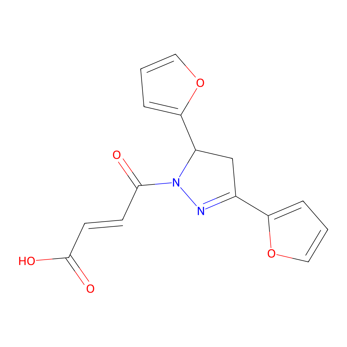 4-(3,5-Di-2-furanyl-4,5-dihydro-1H-pyrazol-1-yl)-4-oxo-2-butenoic acid molecular structure, CAS 690221-99-9