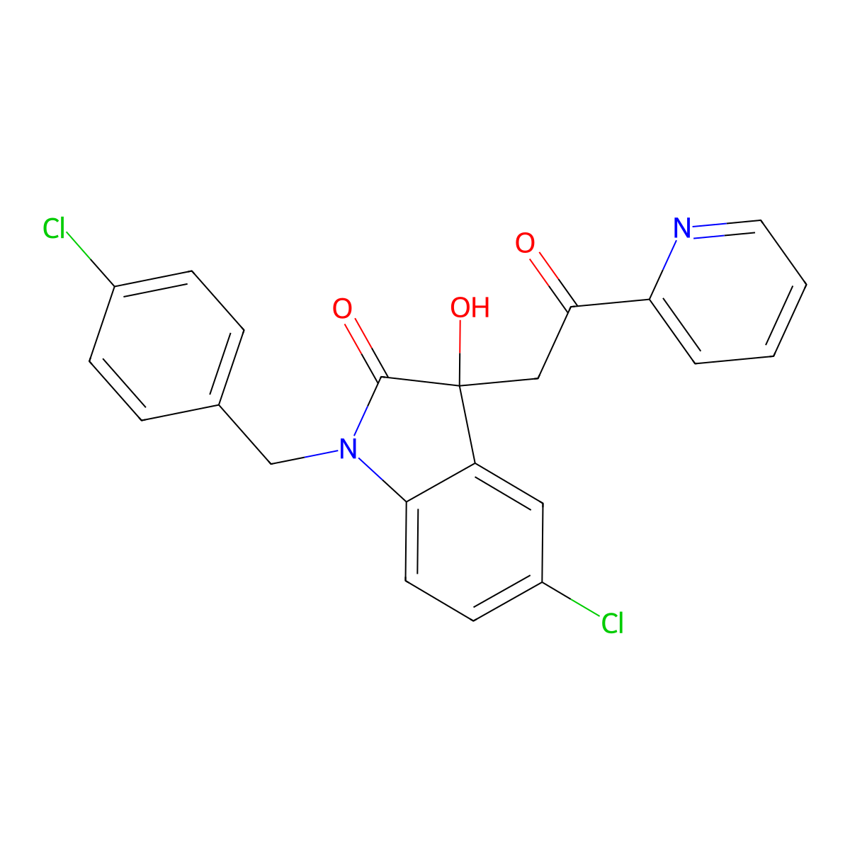5-Chloro-1-[(4-chlorophenyl)methyl]-3-hydroxy-3-(2-oxo-2-pyridin-2-ylethyl)indol-2-one molecular structure, CAS 690225-02-6