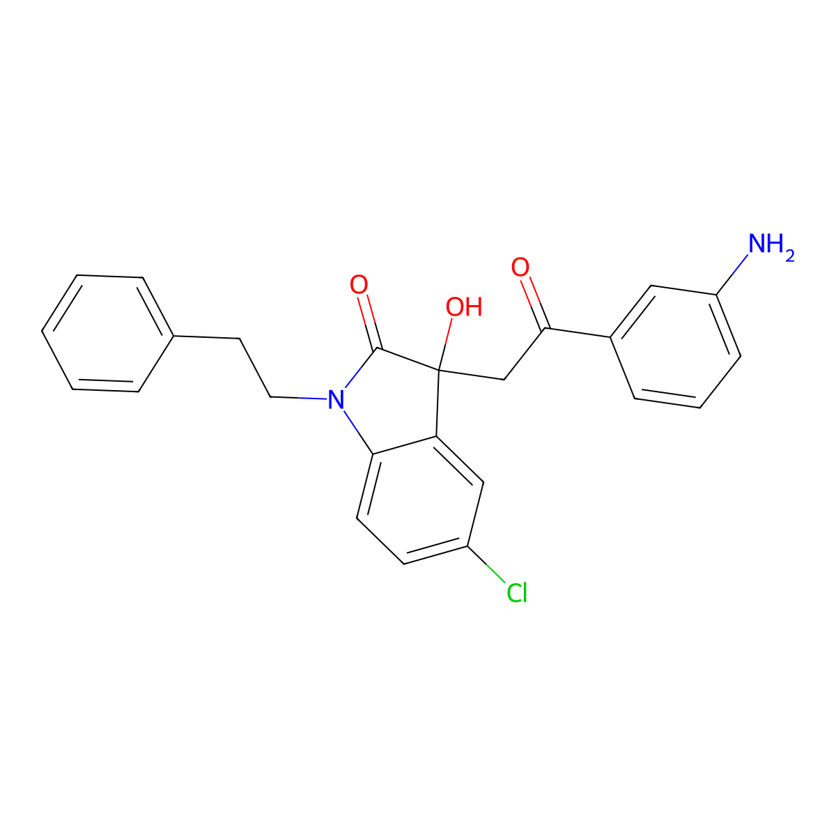 3-[2-(3-aminophenyl)-2-oxoethyl]-5-chloro-3-hydroxy-1-(2-phenylethyl)-1,3-dihydro-2H-indol-2-one molecular structure, CAS 690225-15-1