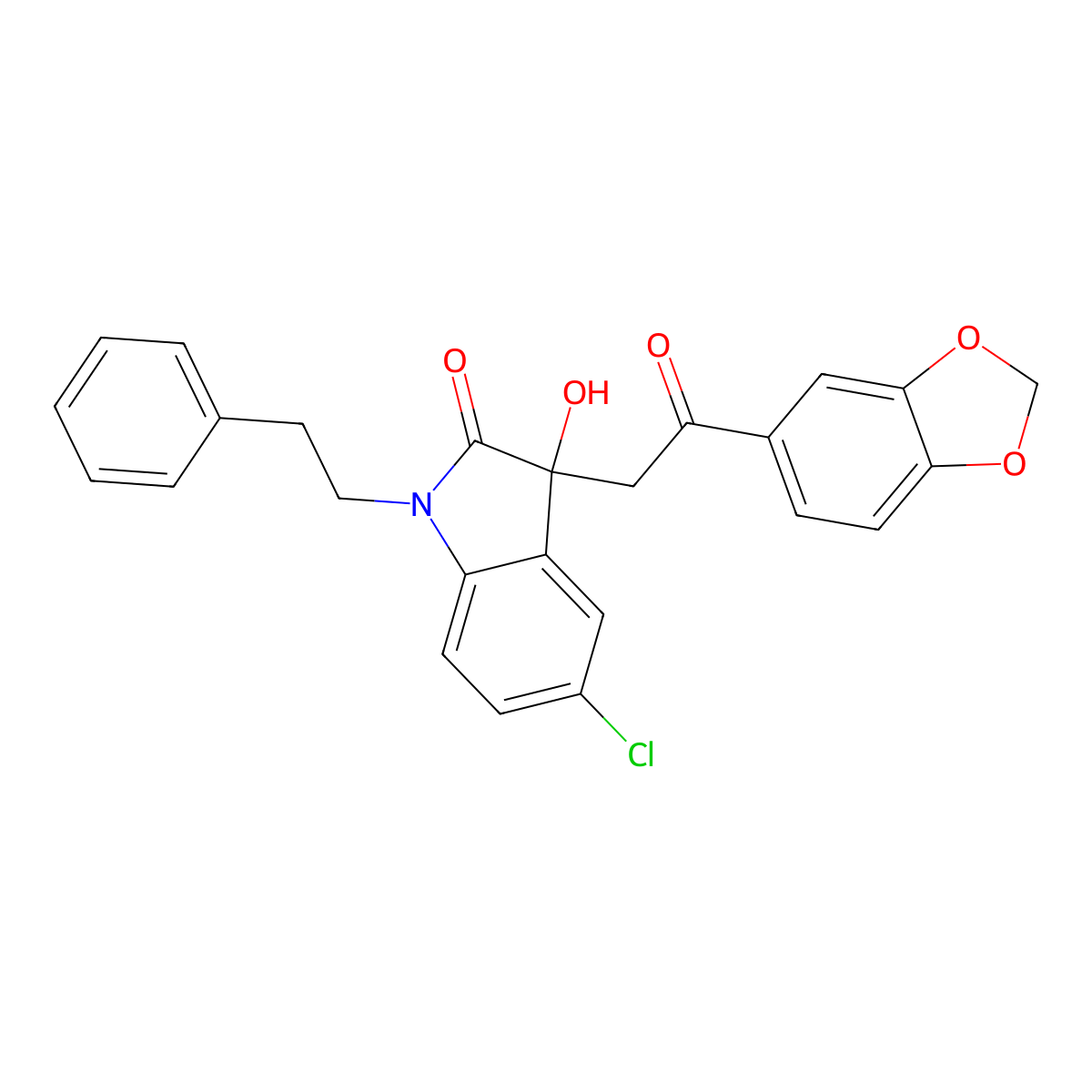 3-[2-(1,3-benzodioxol-5-yl)-2-oxoethyl]-5-chloro-3-hydroxy-1-(2-phenylethyl)-1,3-dihydro-2H-indol-2-one molecular structure, CAS 690225-29-7