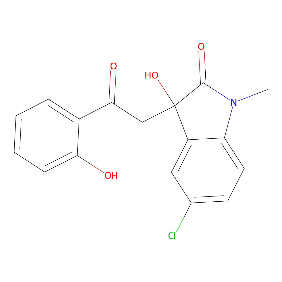 5-chloro-3-hydroxy-3-[2-(2-hydroxyphenyl)-2-oxoethyl]-1-methyl-1,3-dihydro-2H-indol-2-one molecular structure, CAS 690227-13-5