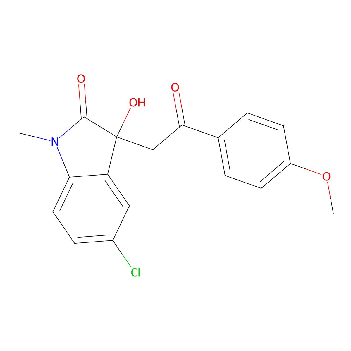 5-chloro-3-hydroxy-3-[2-(4-methoxyphenyl)-2-oxoethyl]-1-methyl-1,3-dihydro-2H-indol-2-one molecular structure, CAS 690227-14-6