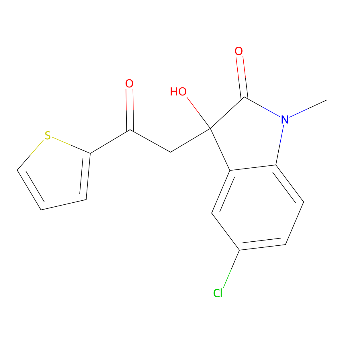 5-Chloro-3-hydroxy-1-methyl-3-(2-oxo-2-thiophen-2-ylethyl)indol-2-one molecular structure, CAS 690227-22-6