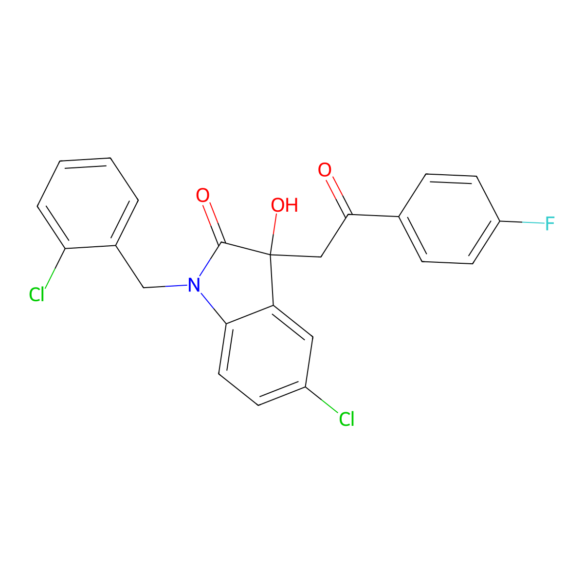 5-Chloro-1-[(2-chlorophenyl)methyl]-3-[2-(4-fluorophenyl)-2-oxoethyl]-3-hydroxyindol-2-one molecular structure, CAS 690227-28-2