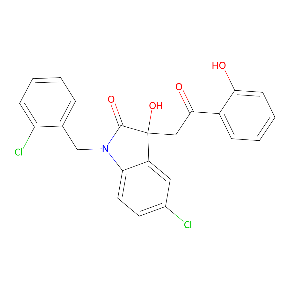 5-Chloro-1-[(2-chlorophenyl)methyl]-3-hydroxy-3-[2-(2-hydroxyphenyl)-2-oxoethyl]indol-2-one molecular structure, CAS 690227-32-8