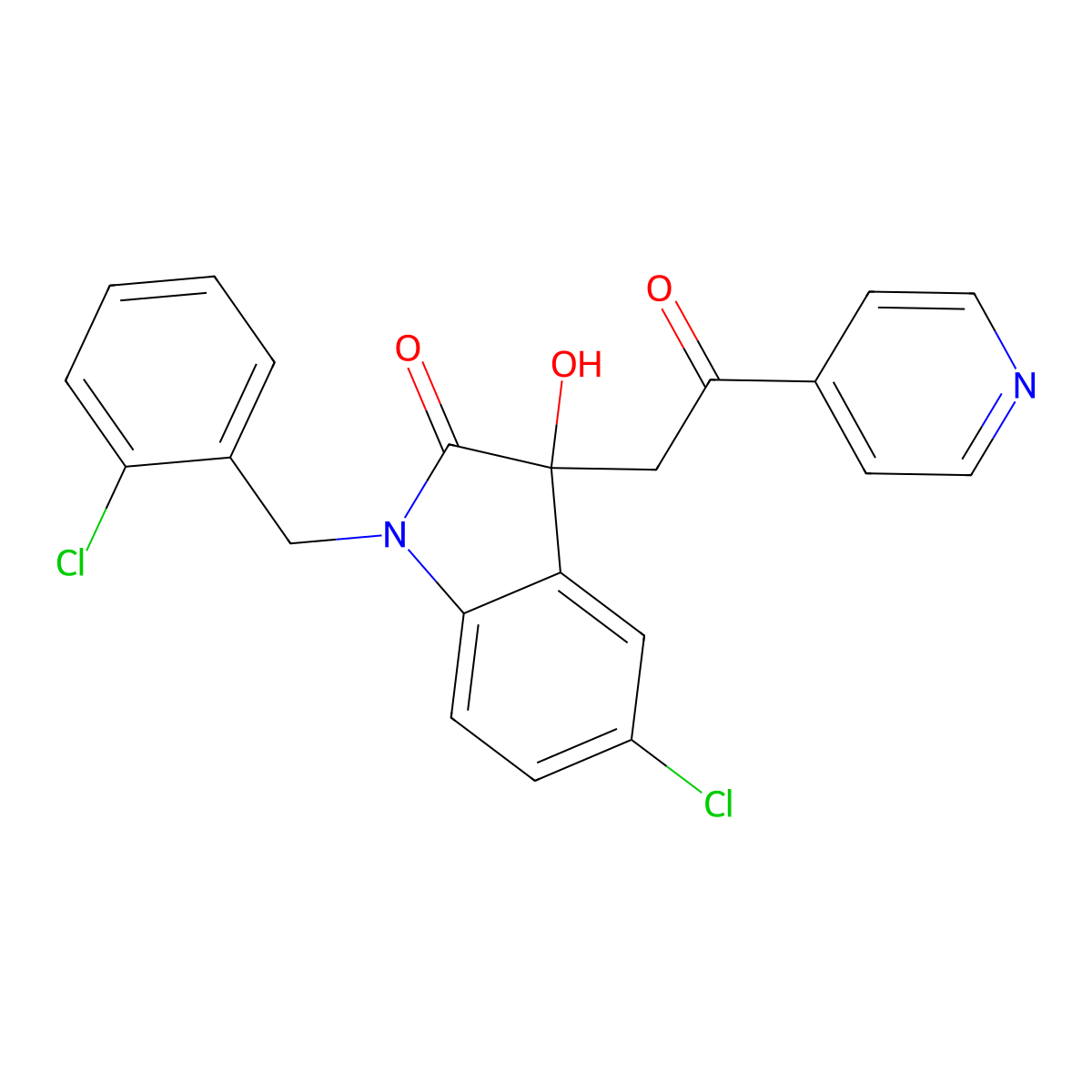5-chloro-1-(2-chlorobenzyl)-3-hydroxy-3-[2-oxo-2-(pyridin-4-yl)ethyl]-1,3-dihydro-2H-indol-2-one molecular structure, CAS 690227-54-4