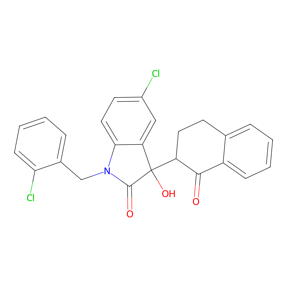 5-chloro-1-[(2-chlorophenyl)methyl]-3-hydroxy-3-(1-oxo-3,4-dihydro-2H-naphthalen-2-yl)indol-2-one molecular structure, CAS 690227-67-9