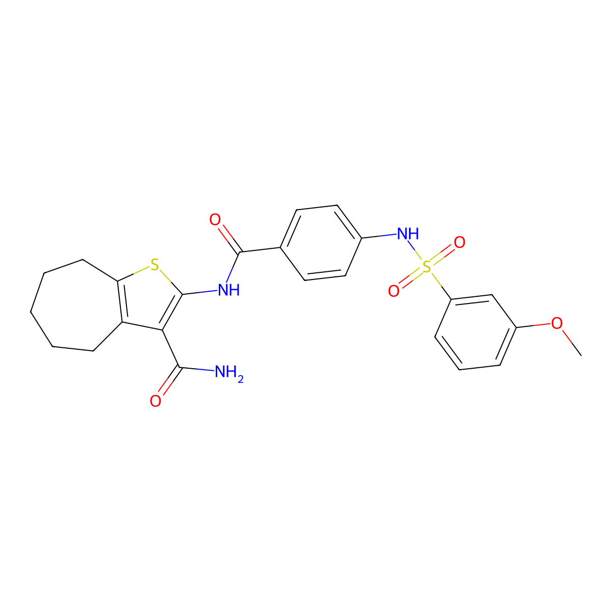 2-[[4-[(3-methoxyphenyl)sulfonylamino]benzoyl]amino]-5,6,7,8-tetrahydro-4H-cyclohepta[b]thiophene-3-carboxamide molecular structure, CAS 690244-97-4