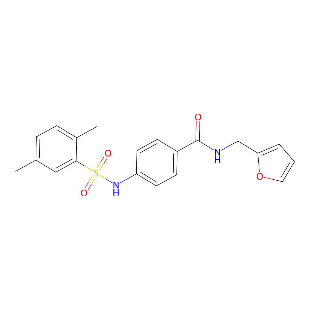 4-[(2,5-dimethylphenyl)sulfonylamino]-N-(furan-2-ylmethyl)benzamide molecular structure, CAS 690245-00-2