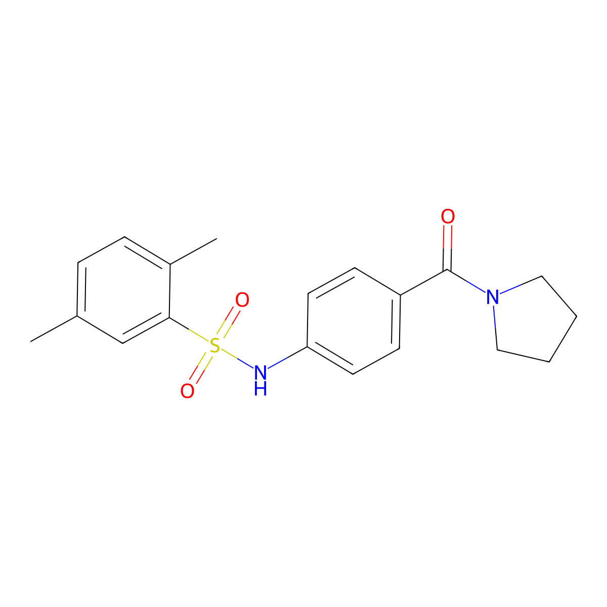 2,5-dimethyl-N-[4-(pyrrolidine-1-carbonyl)phenyl]benzene-1-sulfonamide molecular structure, CAS 690245-02-4