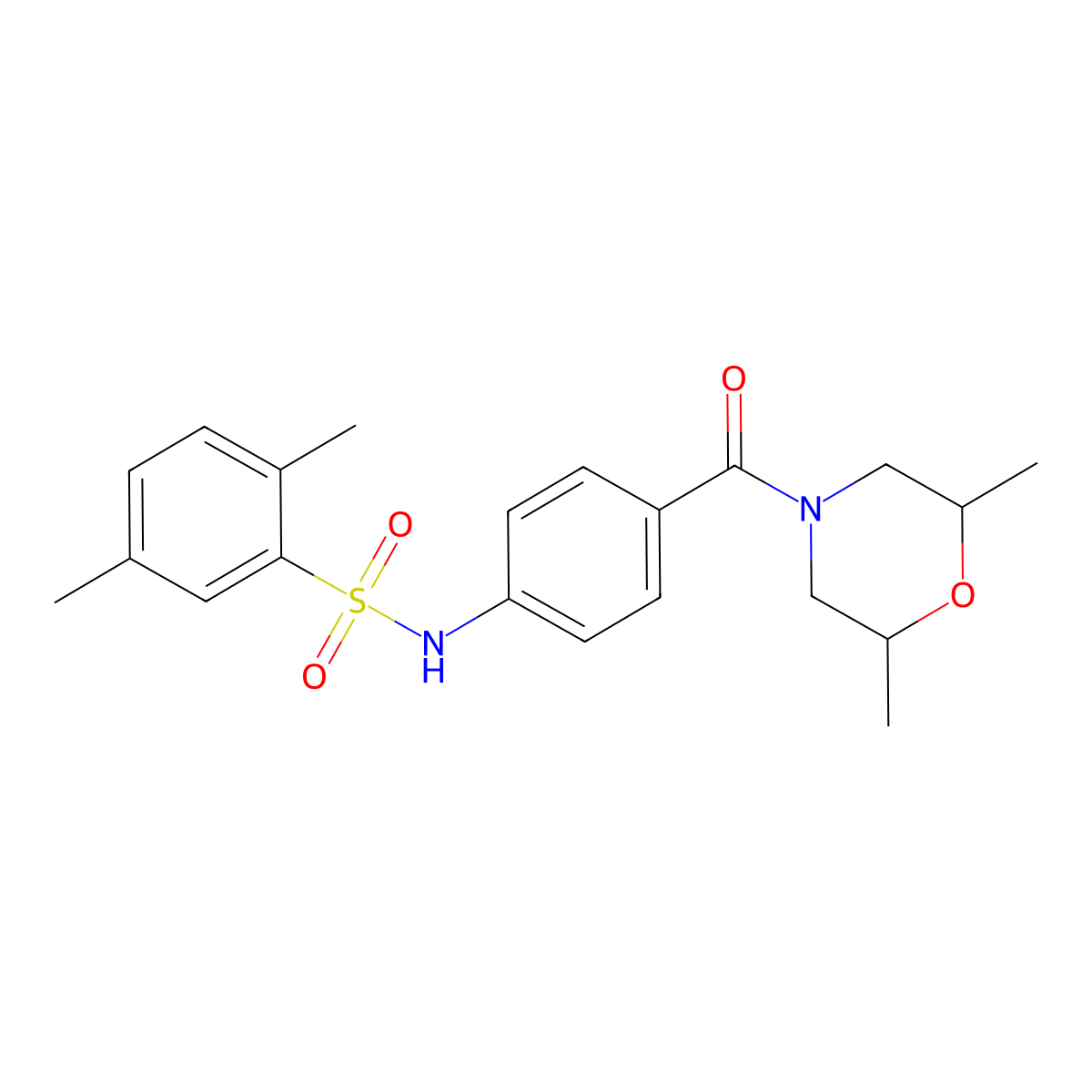 N-(4-(2,6-dimethylmorpholine-4-carbonyl)phenyl)-2,5-dimethylbenzenesulfonamide molecular structure, CAS 690245-05-7
