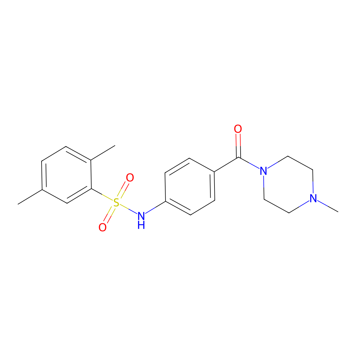 2,5-dimethyl-N-[4-(4-methylpiperazine-1-carbonyl)phenyl]benzene-1-sulfonamide molecular structure, CAS 690245-06-8