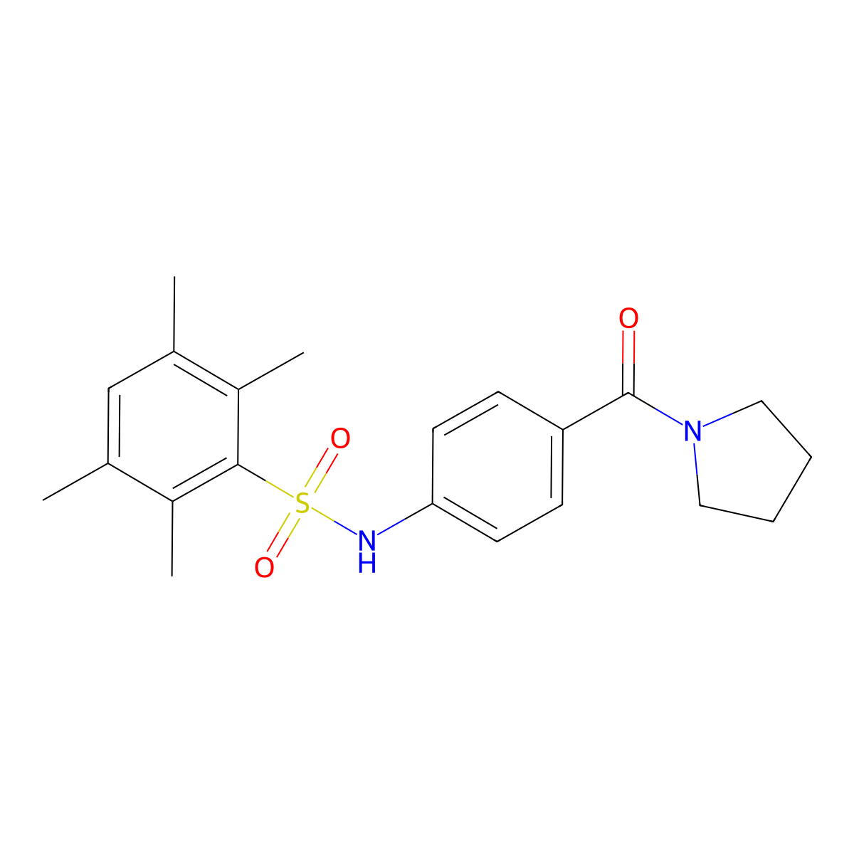 2,3,5,6-tetramethyl-N-(4-(pyrrolidine-1-carbonyl)phenyl)benzenesulfonamide molecular structure, CAS 690245-09-1
