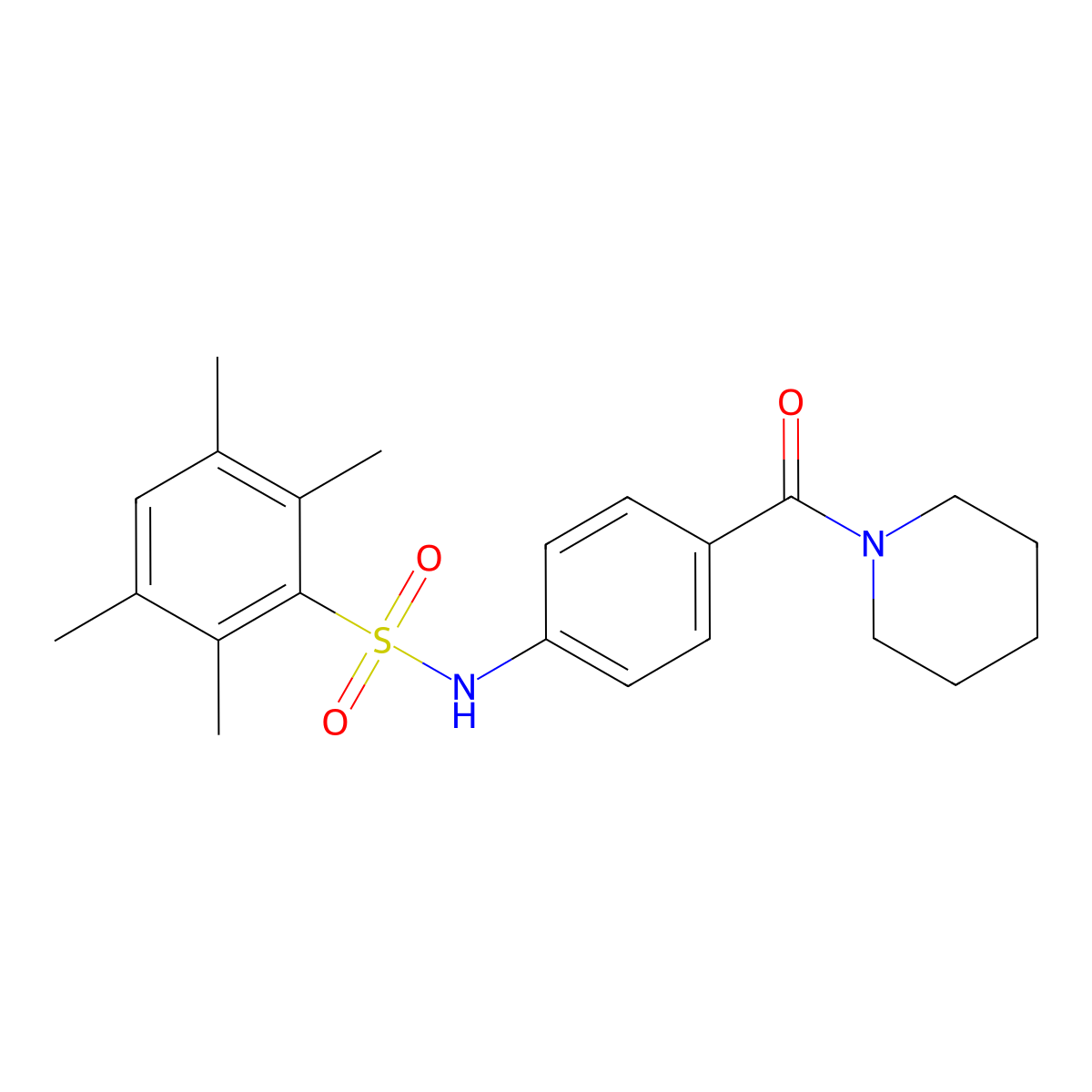 2,3,5,6-tetramethyl-N-(4-(piperidine-1-carbonyl)phenyl)benzenesulfonamide molecular structure, CAS 690245-10-4