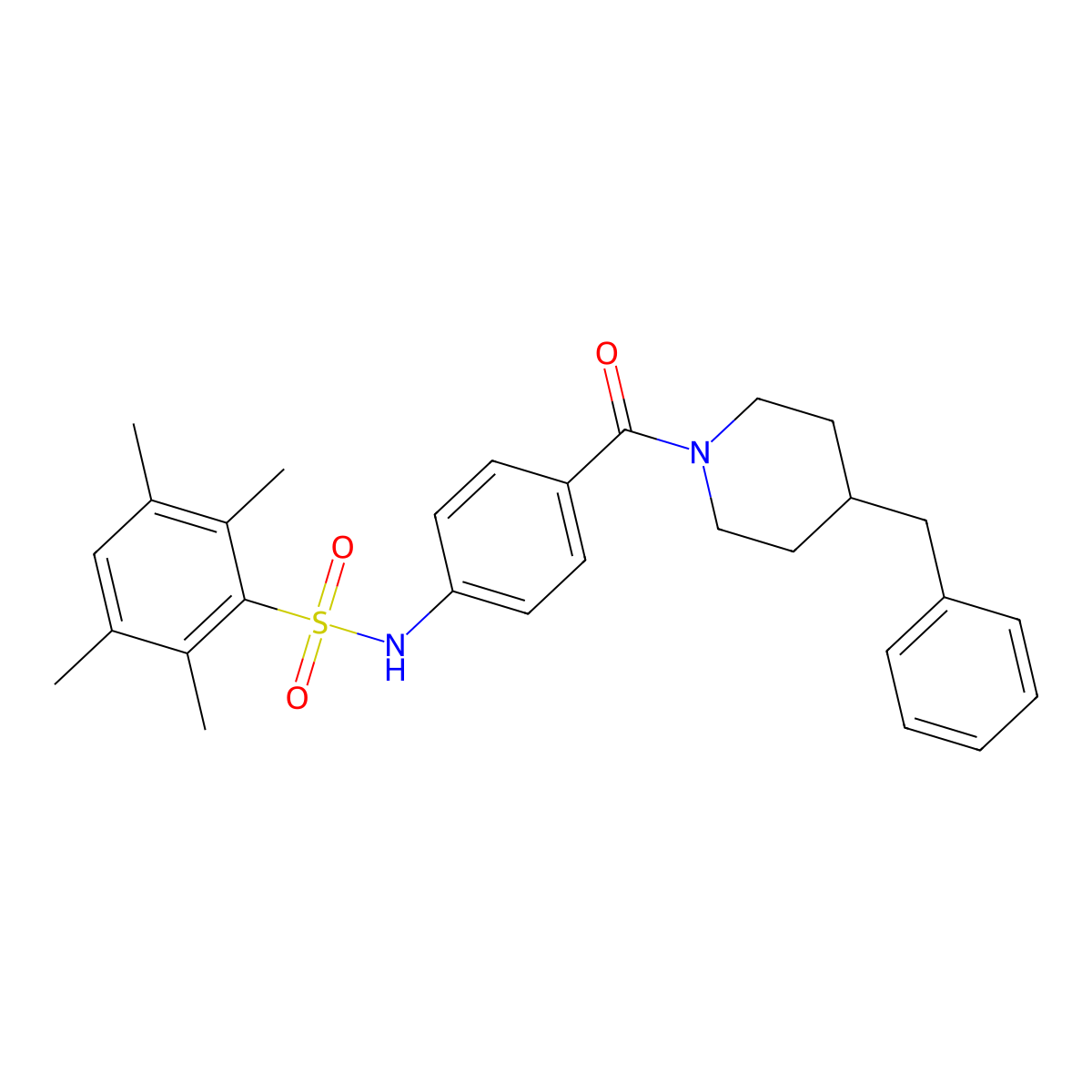 N-(4-(4-benzylpiperidine-1-carbonyl)phenyl)-2,3,5,6-tetramethylbenzenesulfonamide molecular structure, CAS 690245-11-5